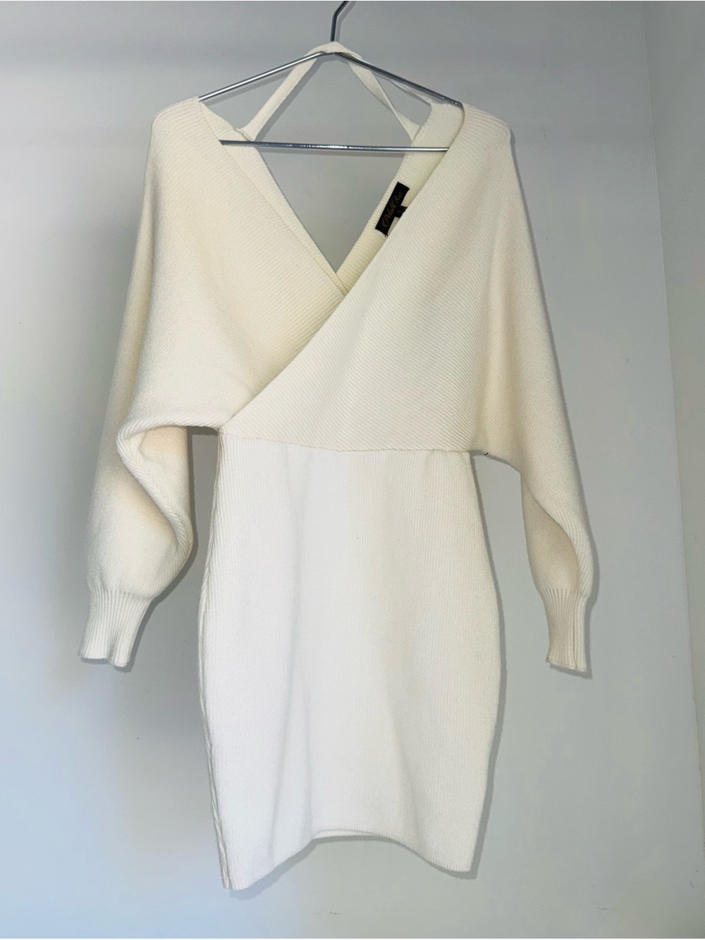Petal Roz - Cream Long Sleeve Wrap Knit Dress